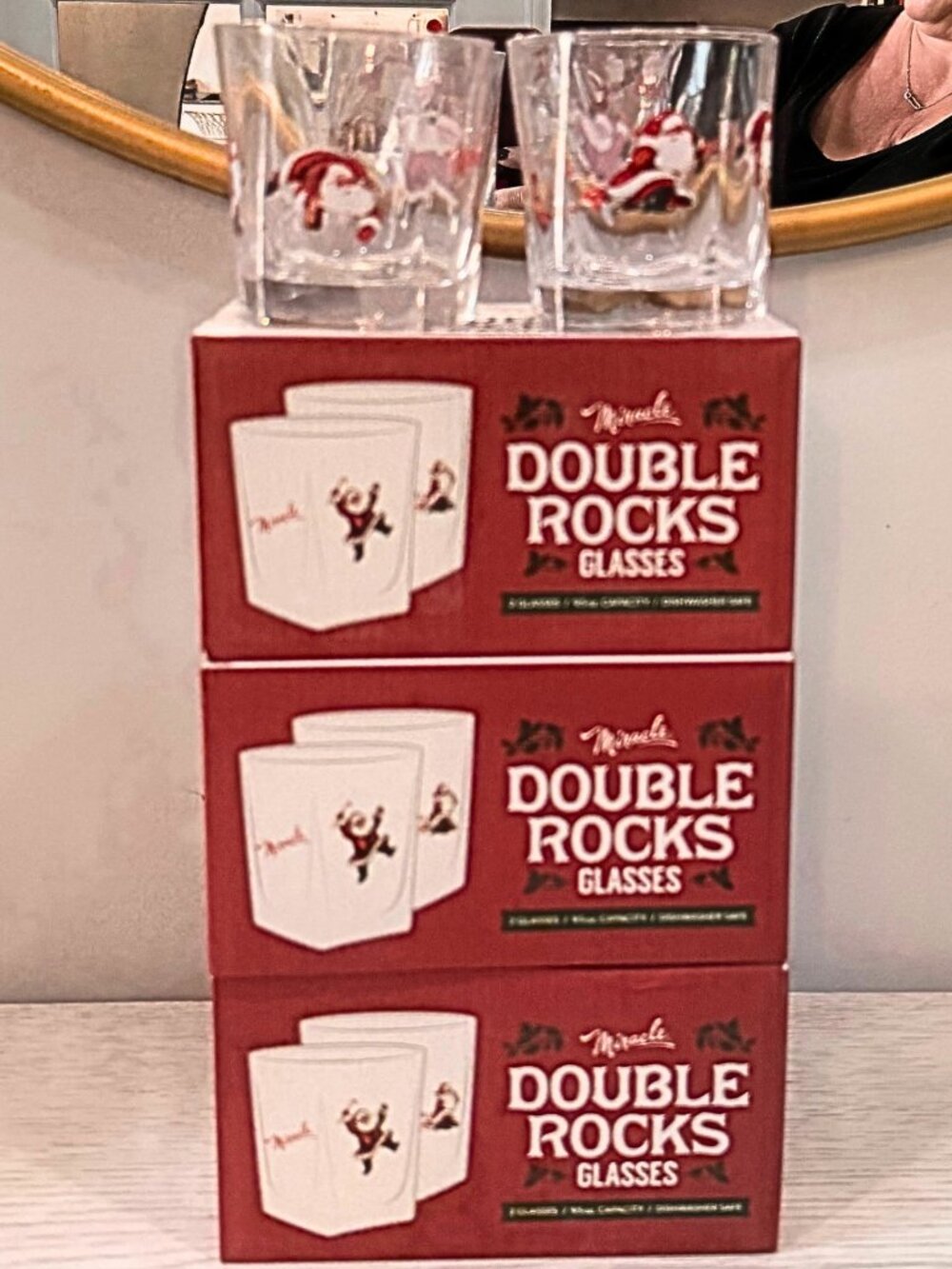 Miracle Set of 6 Christmas Santa Double Rocks Old Fashioned Drinking Glasses